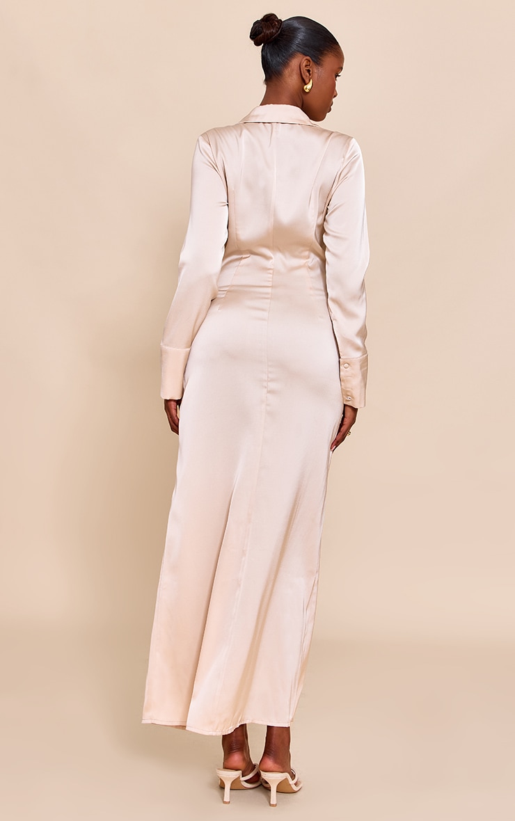Almond Satin Button Down Midaxi Dress image 2