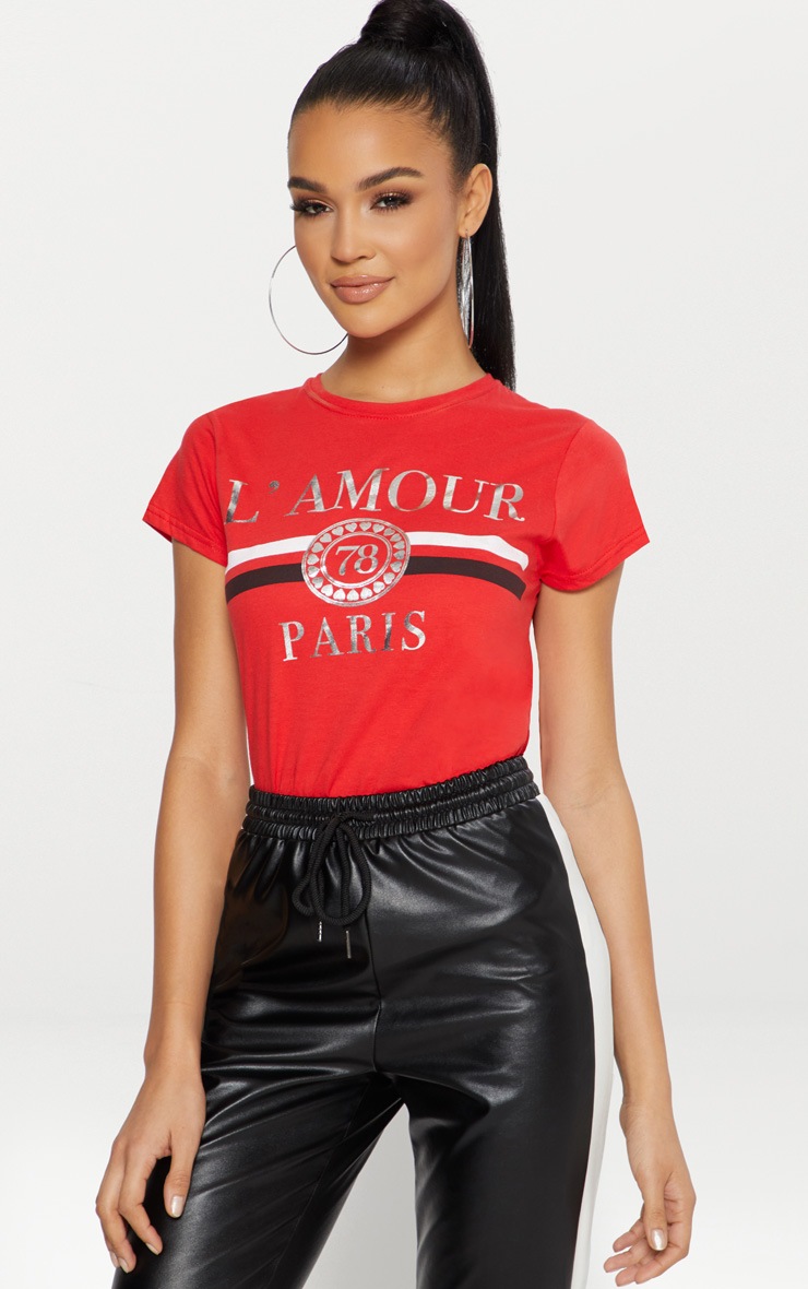 Red Lamour Slogan Foil Print Fitted T Shirt image 1