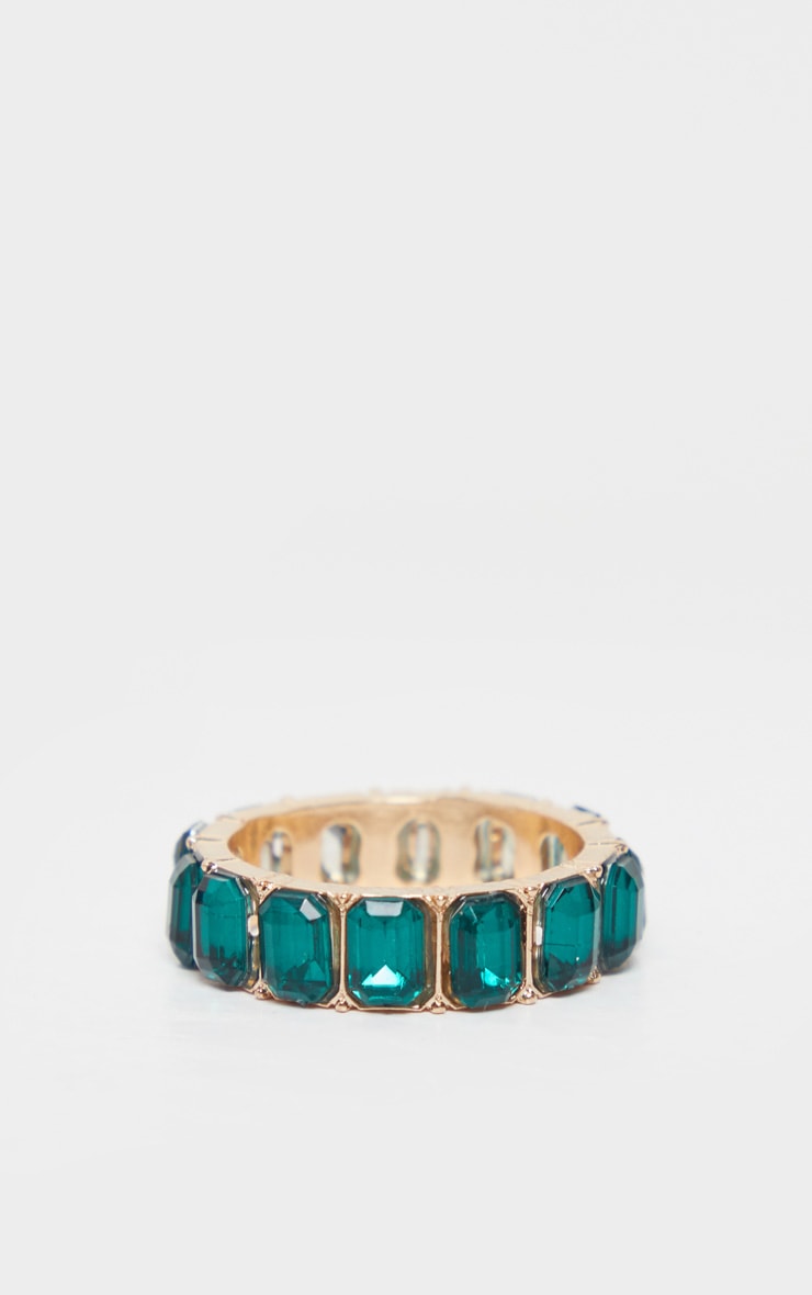 Emerald Green All Round Diamante Band Ring image 2