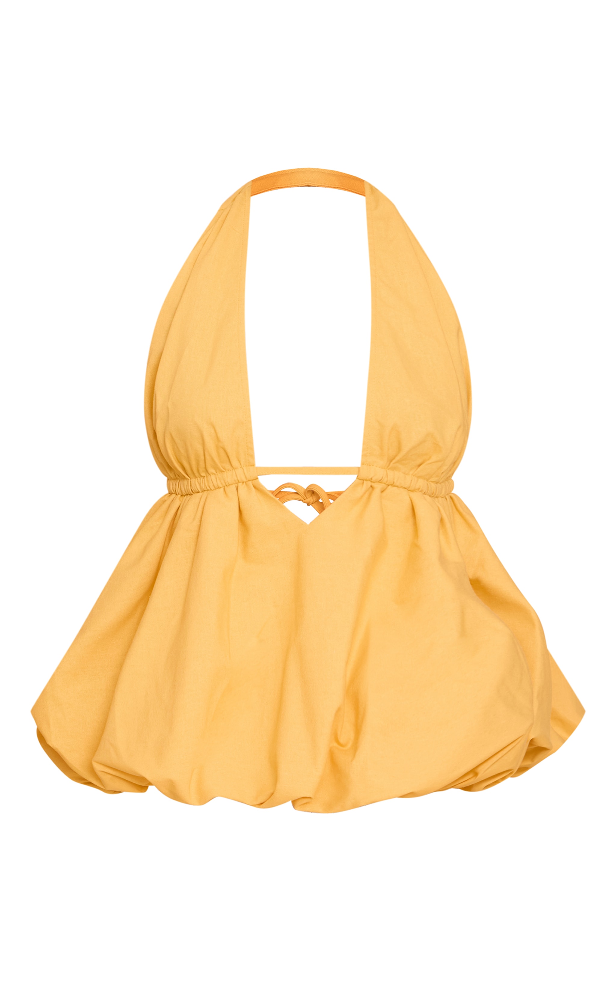 Yellow Woven Plunge Halter Neck Puffball Top image 5