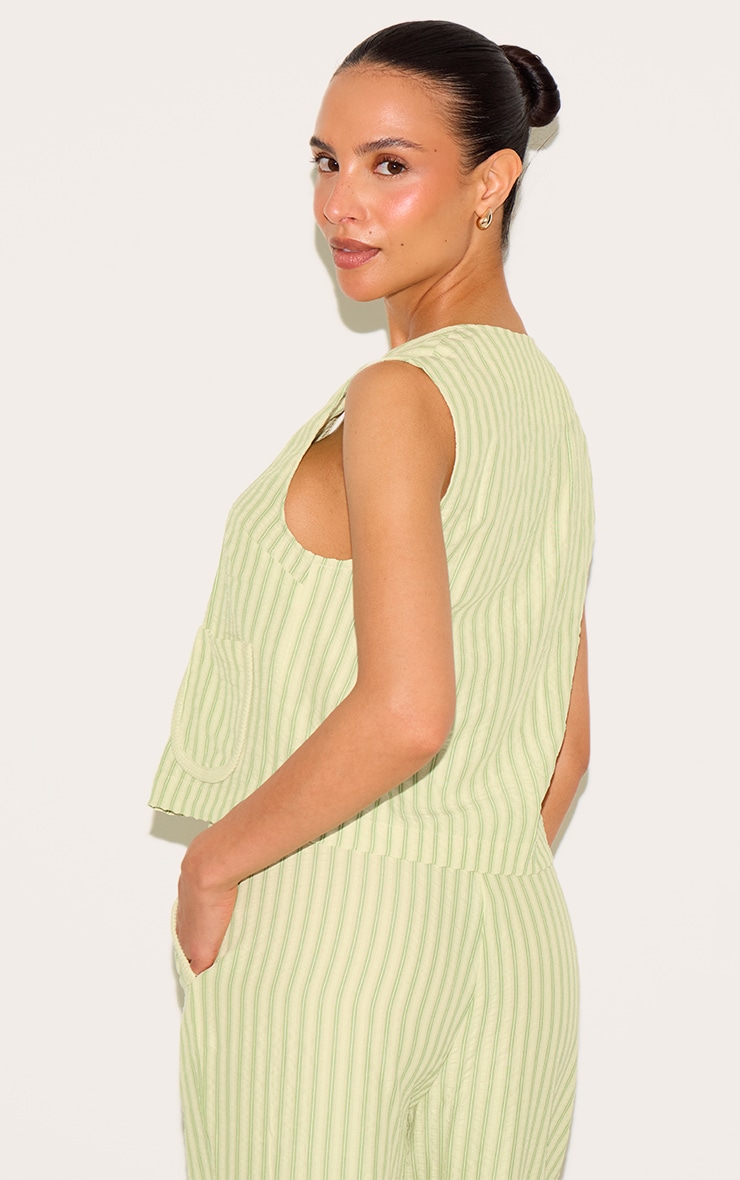 Petite Olive Striped Woven Tie Front Longline Vest image 2