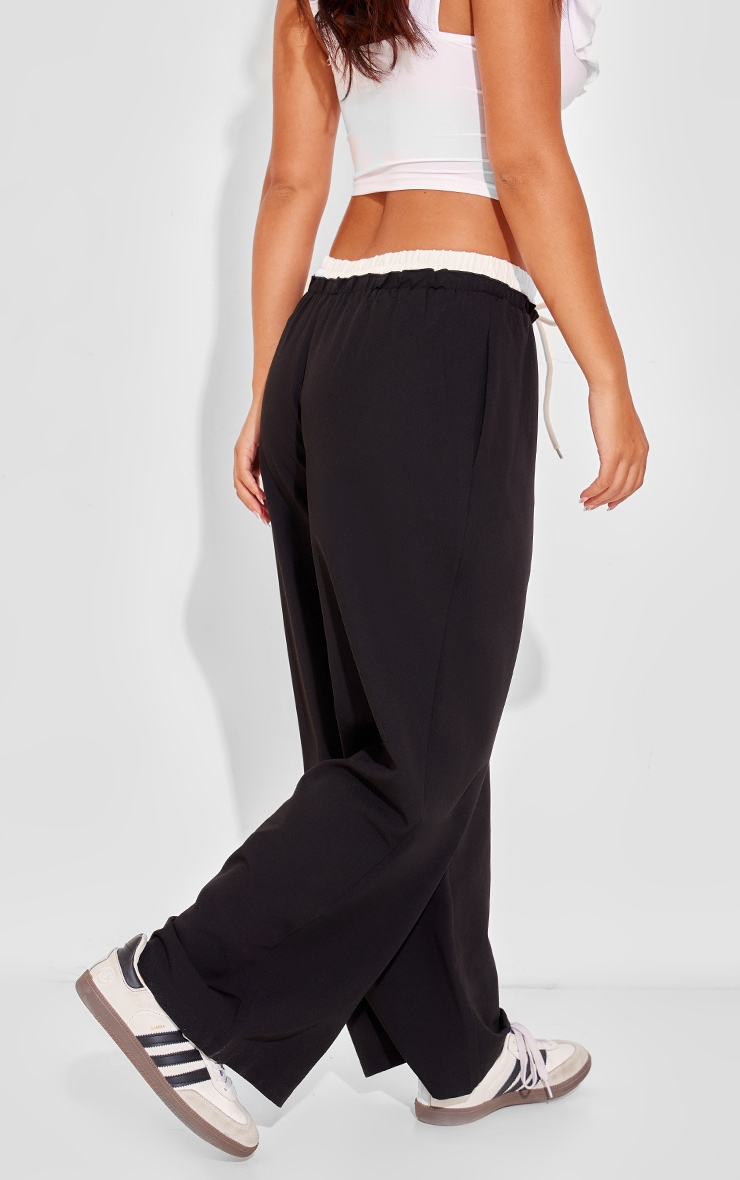 Petite Black Boxer Detail Drawstring Waist Pants image 3