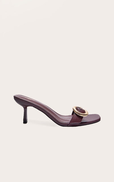 Mules pointure large carrées en PU bordeaux à boucle et petit talon