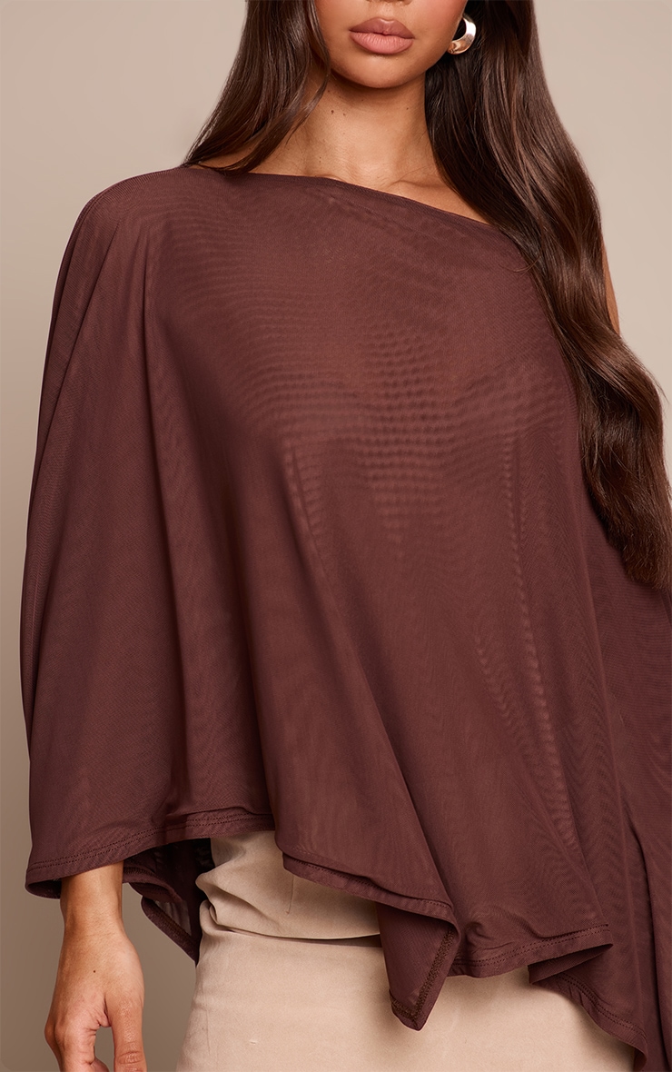Chocolate Mesh Oversized Cape Detail Top image 4
