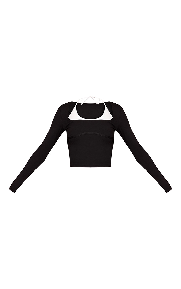 Tall Black Sculpt Double Layer Long Sleeve Gym Top image 5