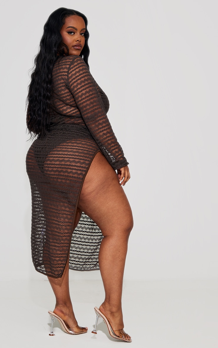 Plus Chocolate Lace Mesh Maxi Beach Dress image 2