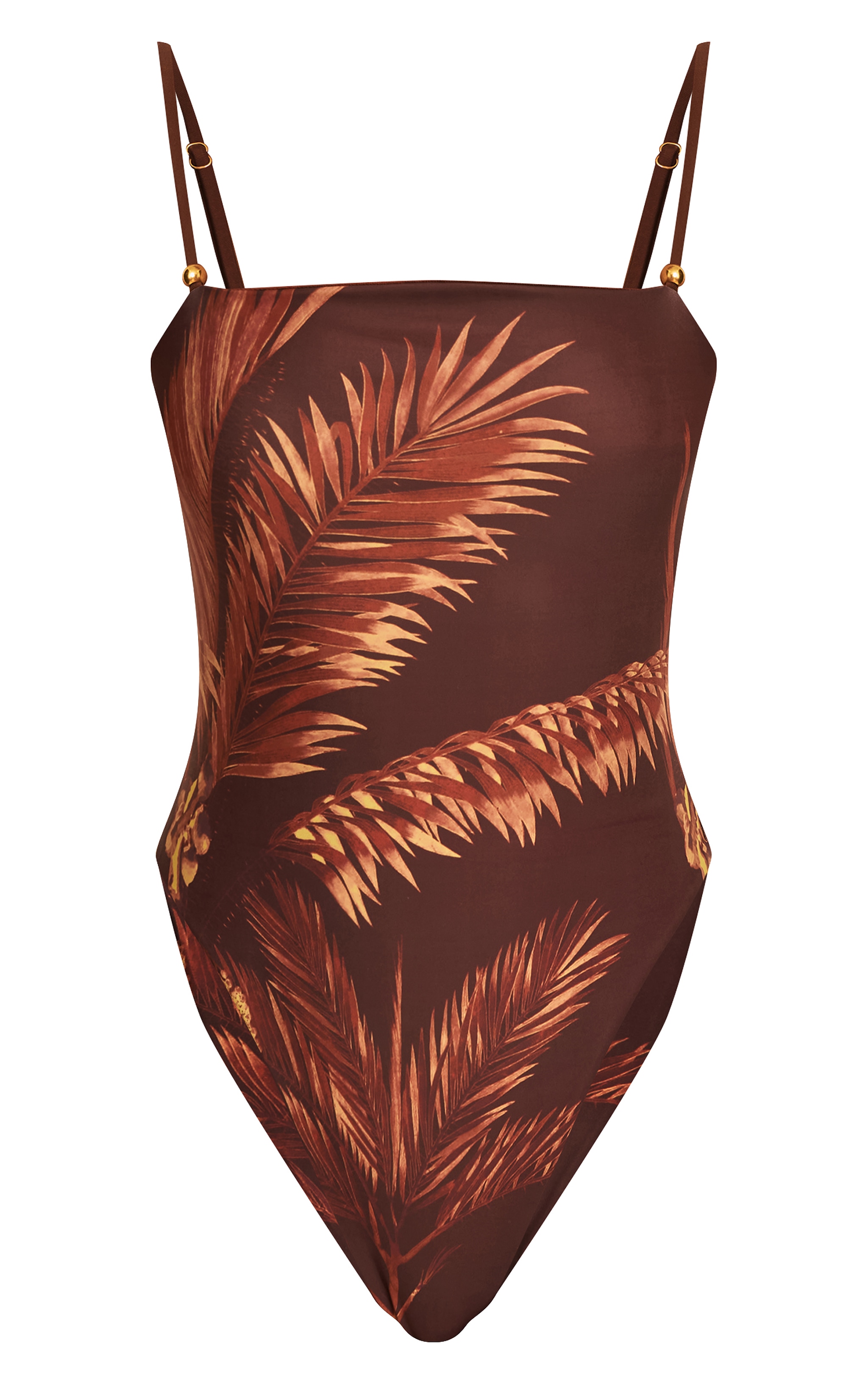 Chocolate Palm Print Strappy Swimsuit image 5