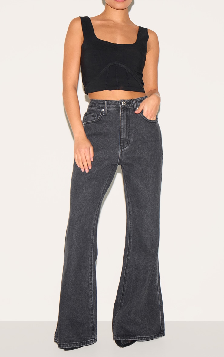 Petite Washed Black Denim Extreme Flare Jeans image 2