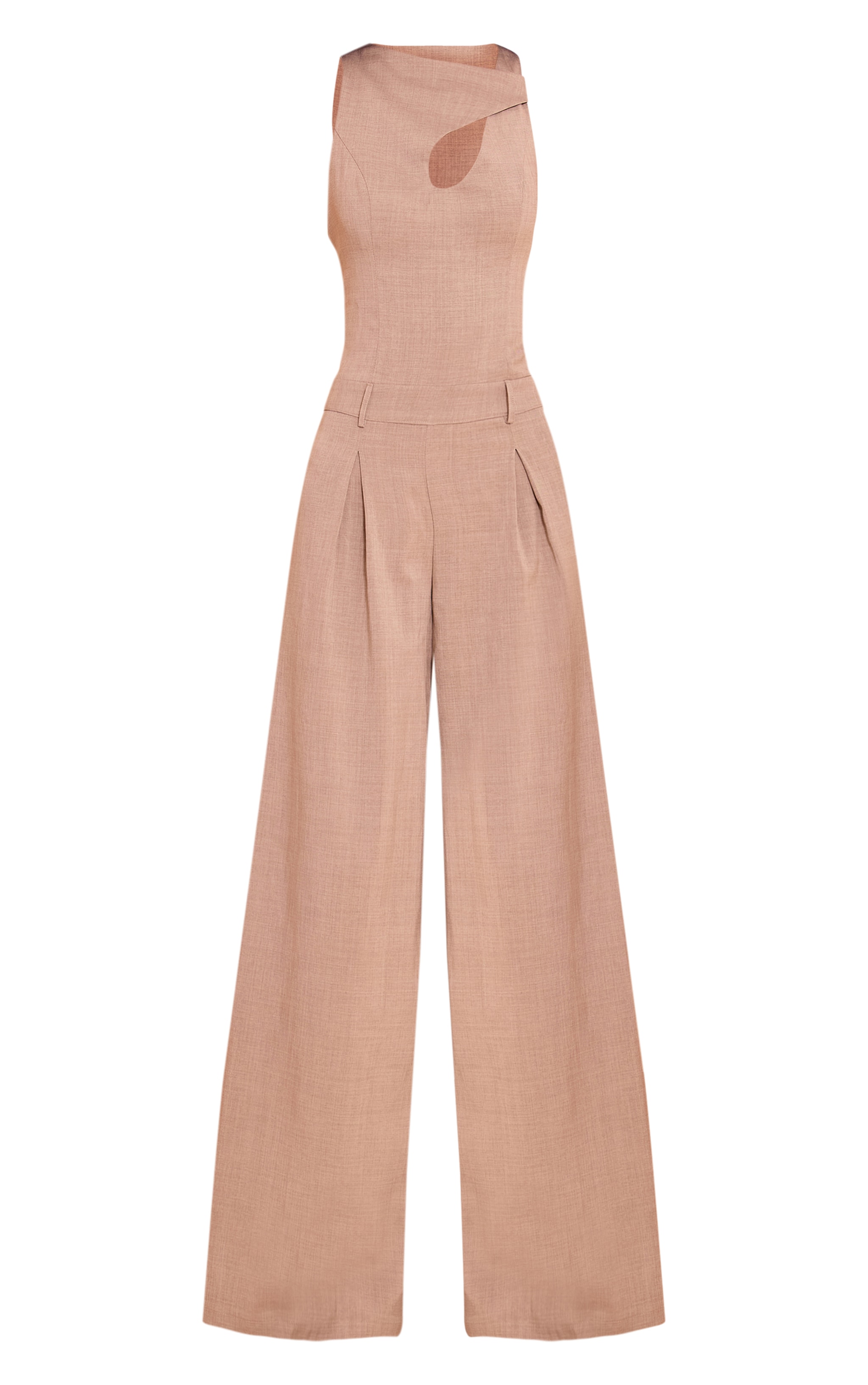 Beige Woven Key Hole Wide Leg Jumpsuit image 5
