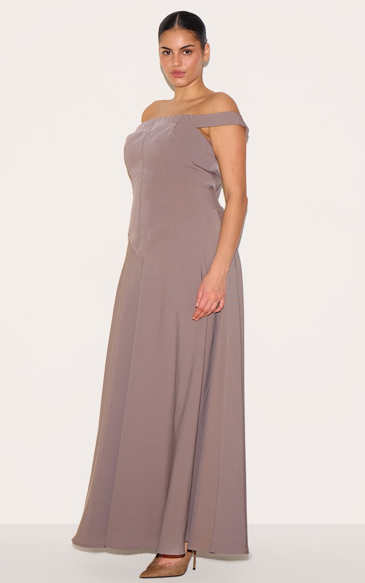 Plus Mushroom Structured Bardot V Waist Maxi Dress image 3