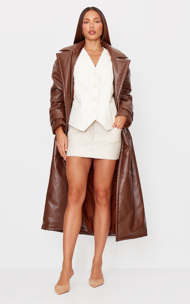 Cream Faux Leather Oversized Vest image 3