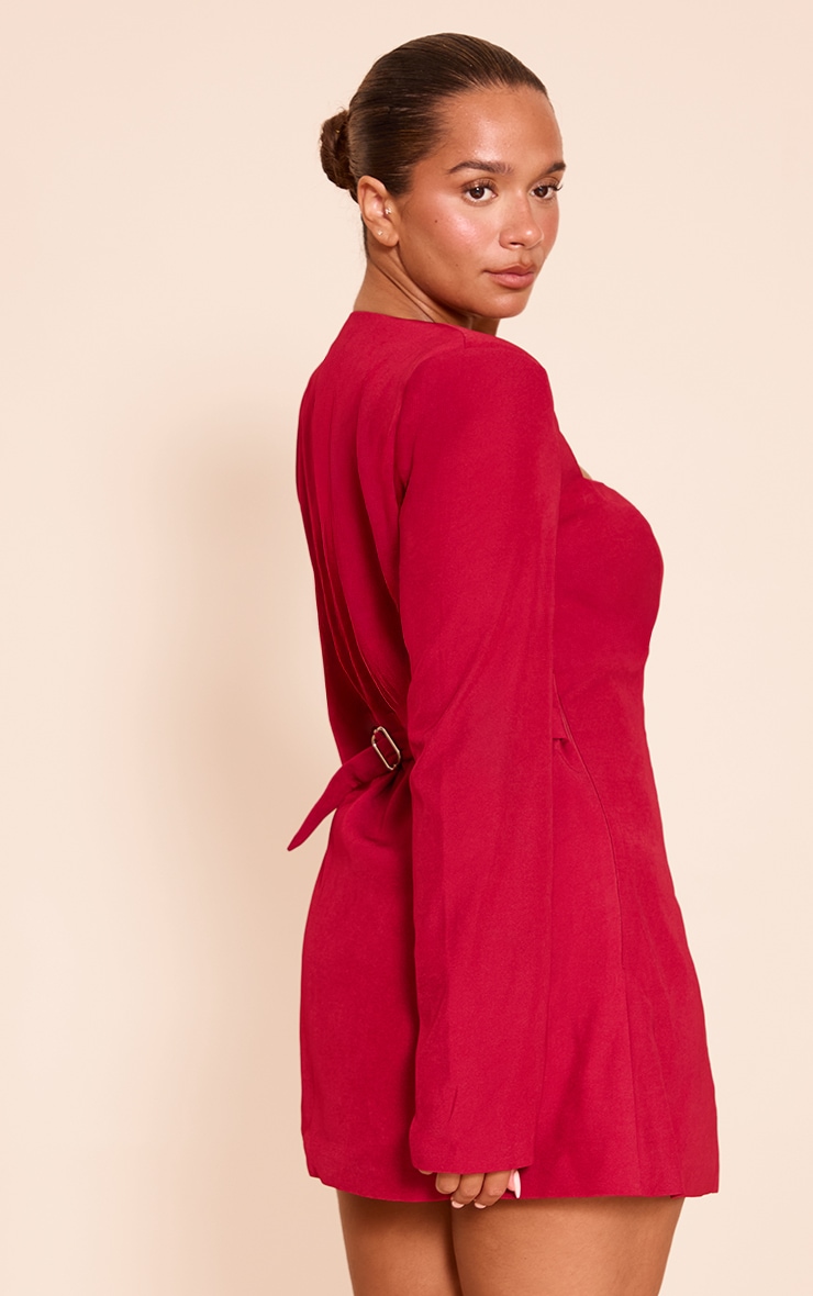 Shape red Tailored Square Neck Hammered Button Mini Dress image 2