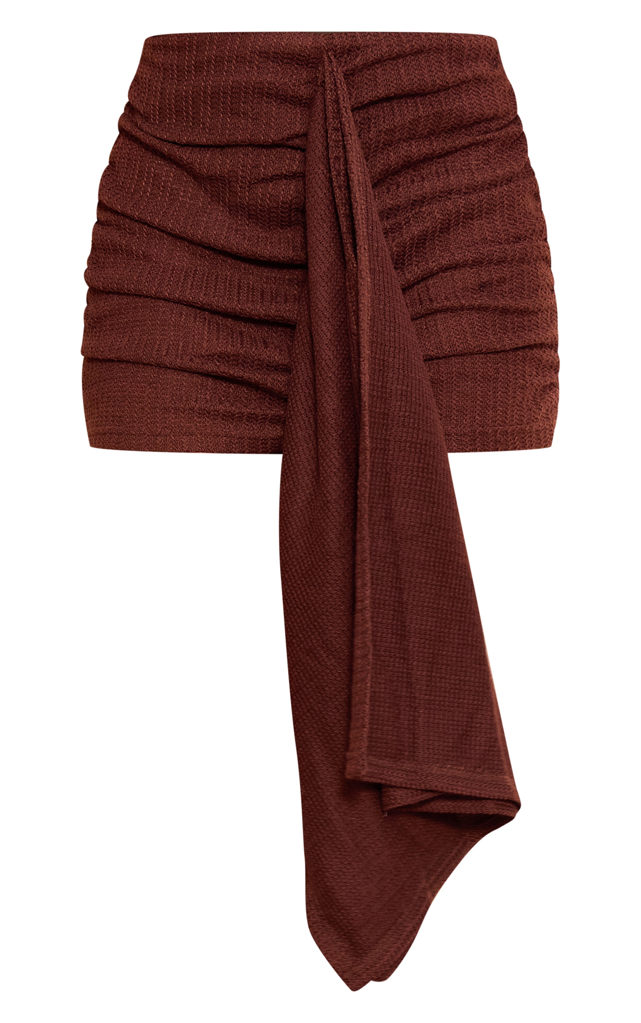 Chocolate Textured Rib Drape Front Ruched Mini Skirt image 6