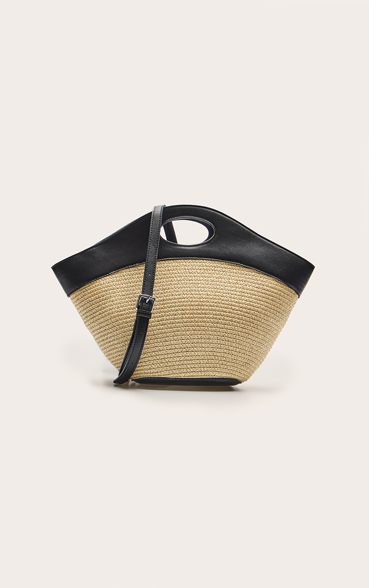 Sac à main incurvé en rapha tressé non coloré à anse contrastante image 3