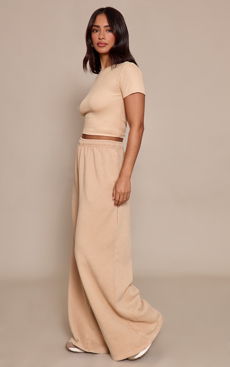  Petite Beige Oversized Wide Leg Washed Track Pants image 2