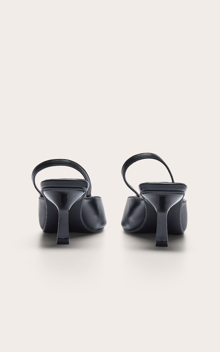 Black Pu Square Toe Sling Back Mid Heeled Sandals image 4