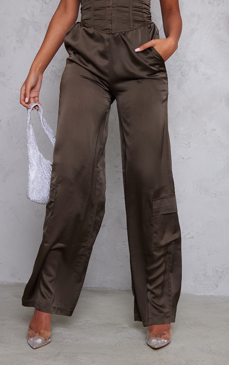 Tall Khaki Satin Cargo Pants Tall PrettyLittleThing USA