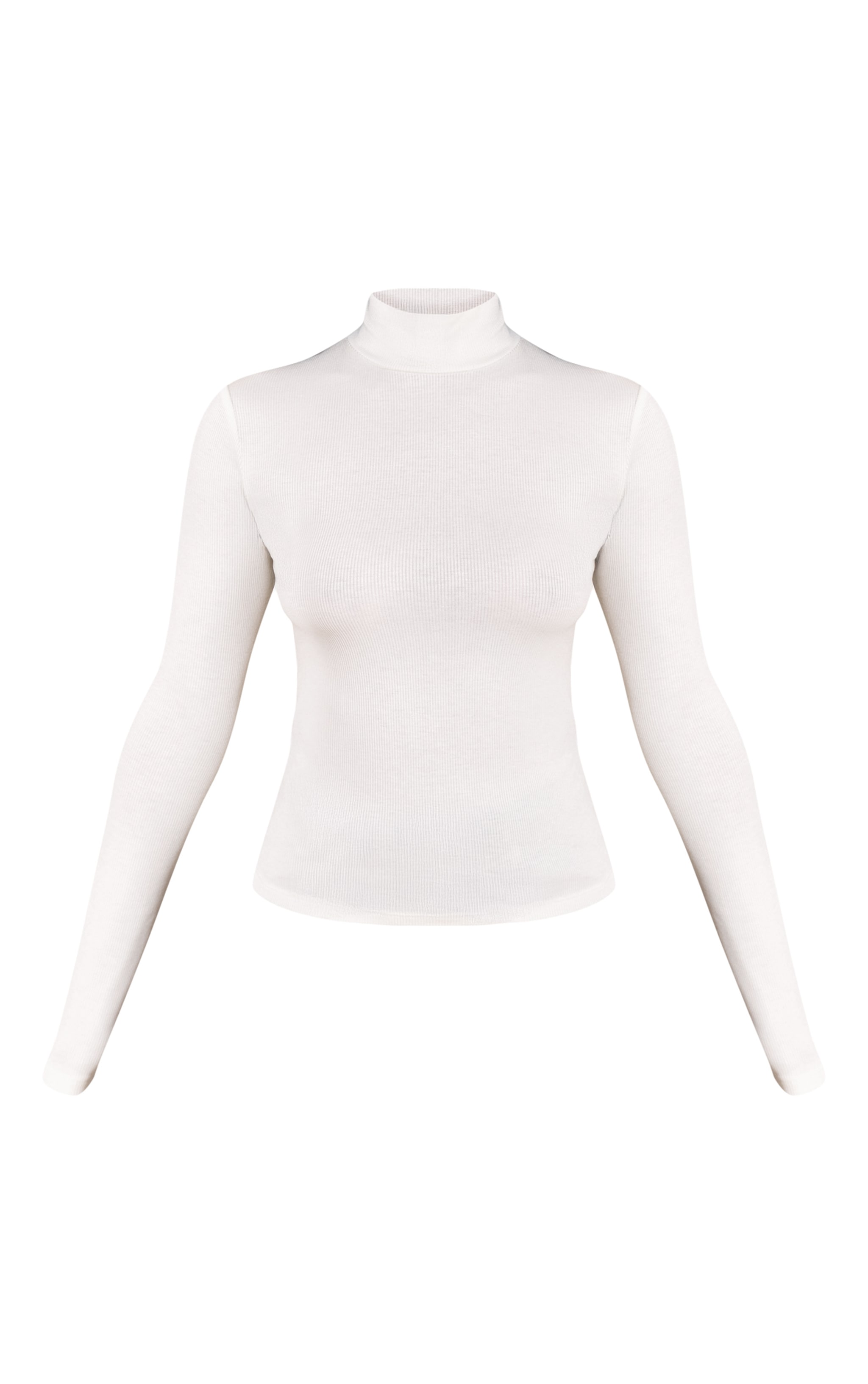 Petite Cream Soft Rib High Neck Fitted Long Sleeved Top image 5