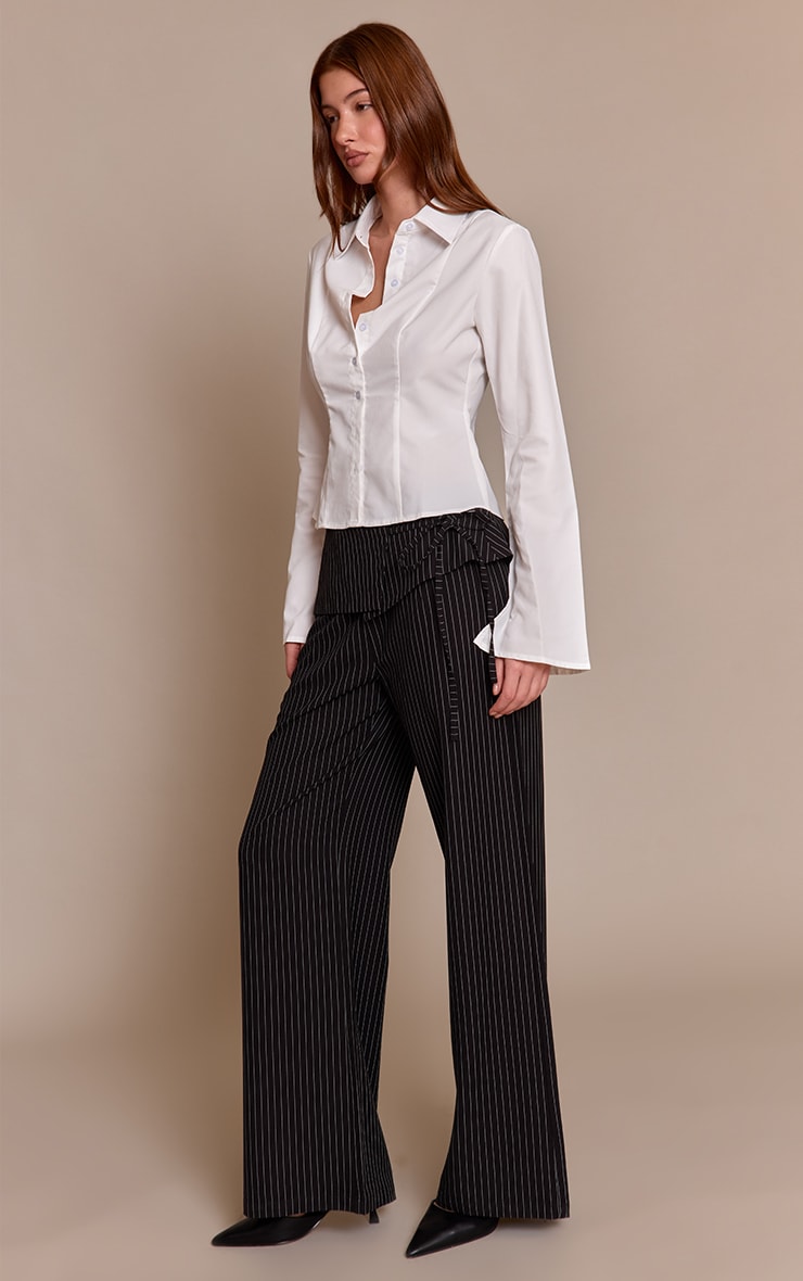 Black Pinstripe Overlay Wide Leg Pants image 2