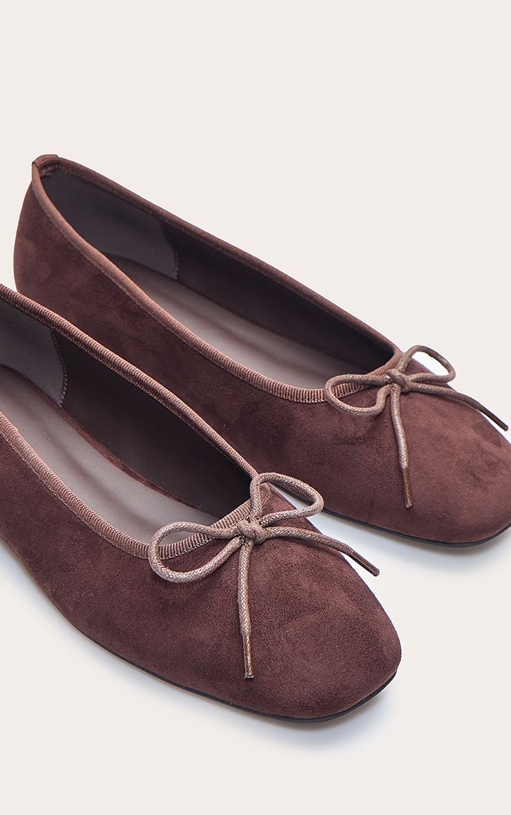 Chocolate Faux Suede Square Toe Ballet Flats image 5