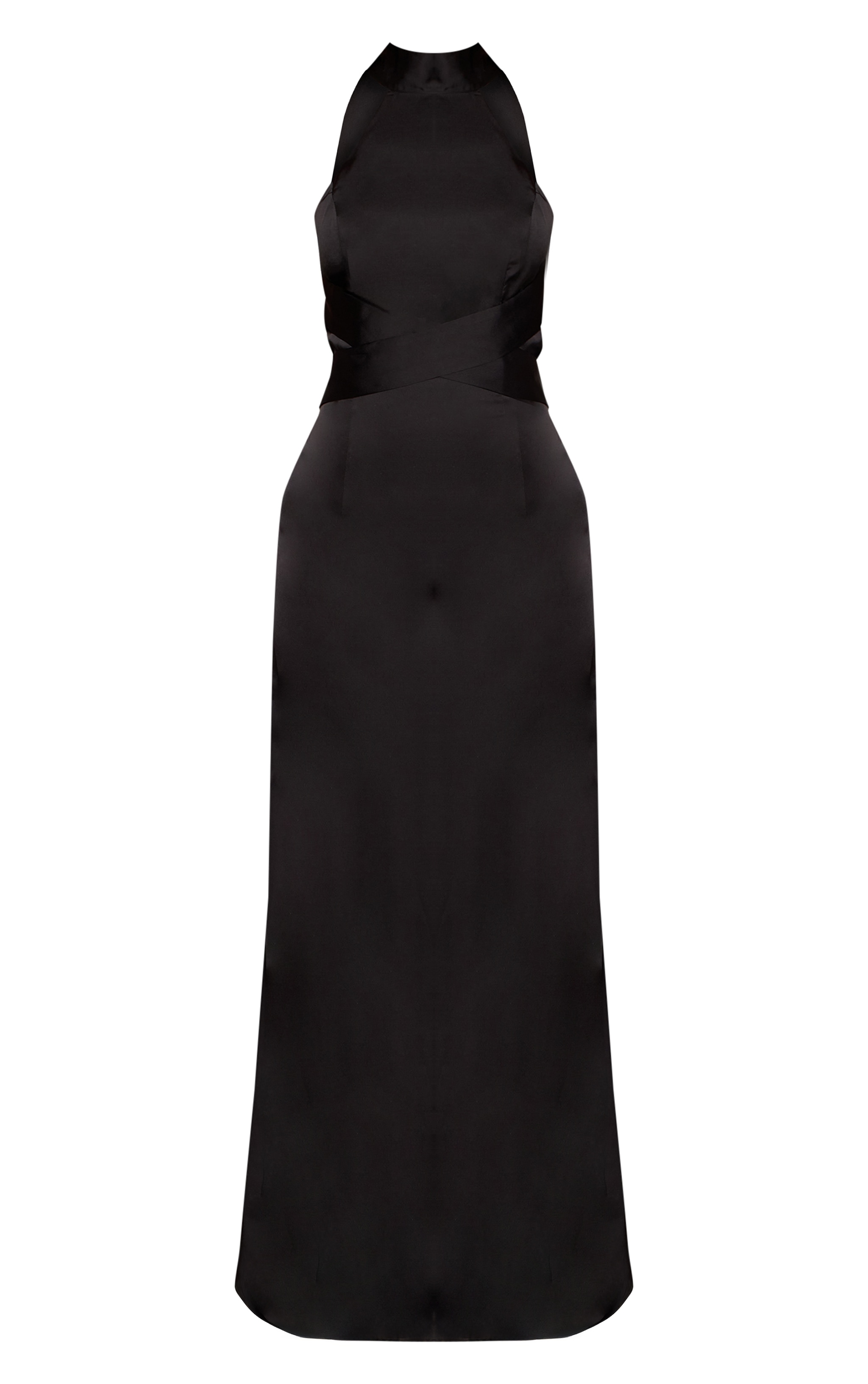 Petite Black Satin Drape Back Maxi Dress image 5