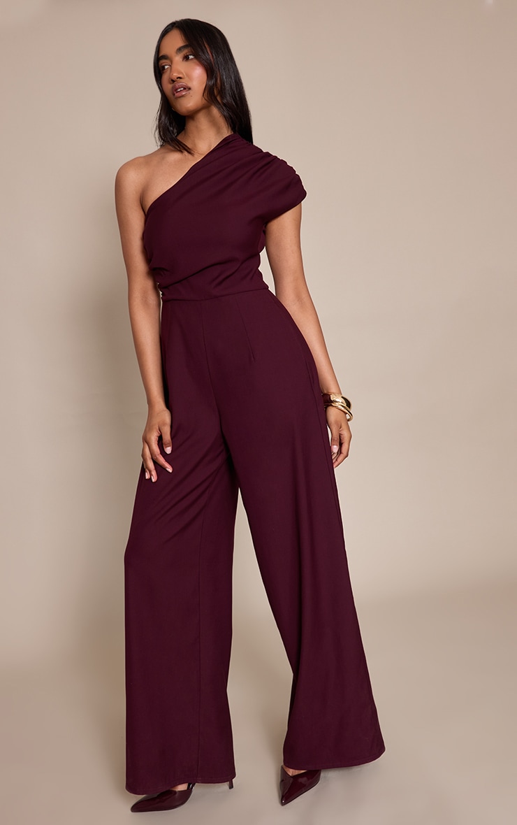 PLT Label Plum Asymmetric Ruched Wide Leg Jumpsuit image 3
