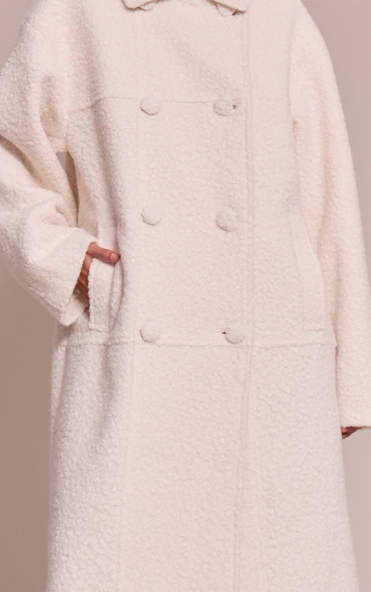 Ecru Boucle Double Breasted Maxi Coat image 4
