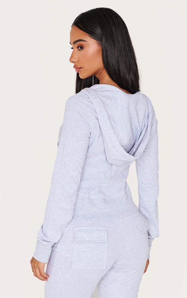 Petite Grey Marl Zip Up Fitted Track Top image 2