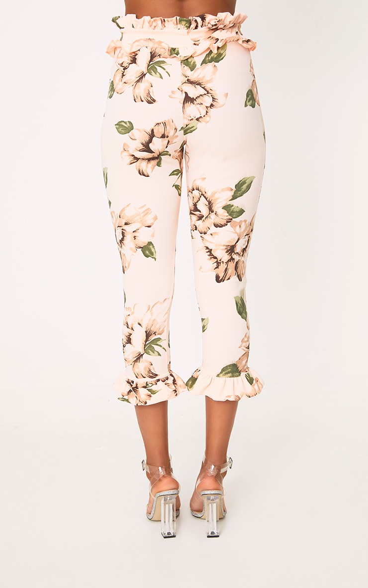 Blush Floral Frill Trim Trousers Trousers PrettyLittleThing USA