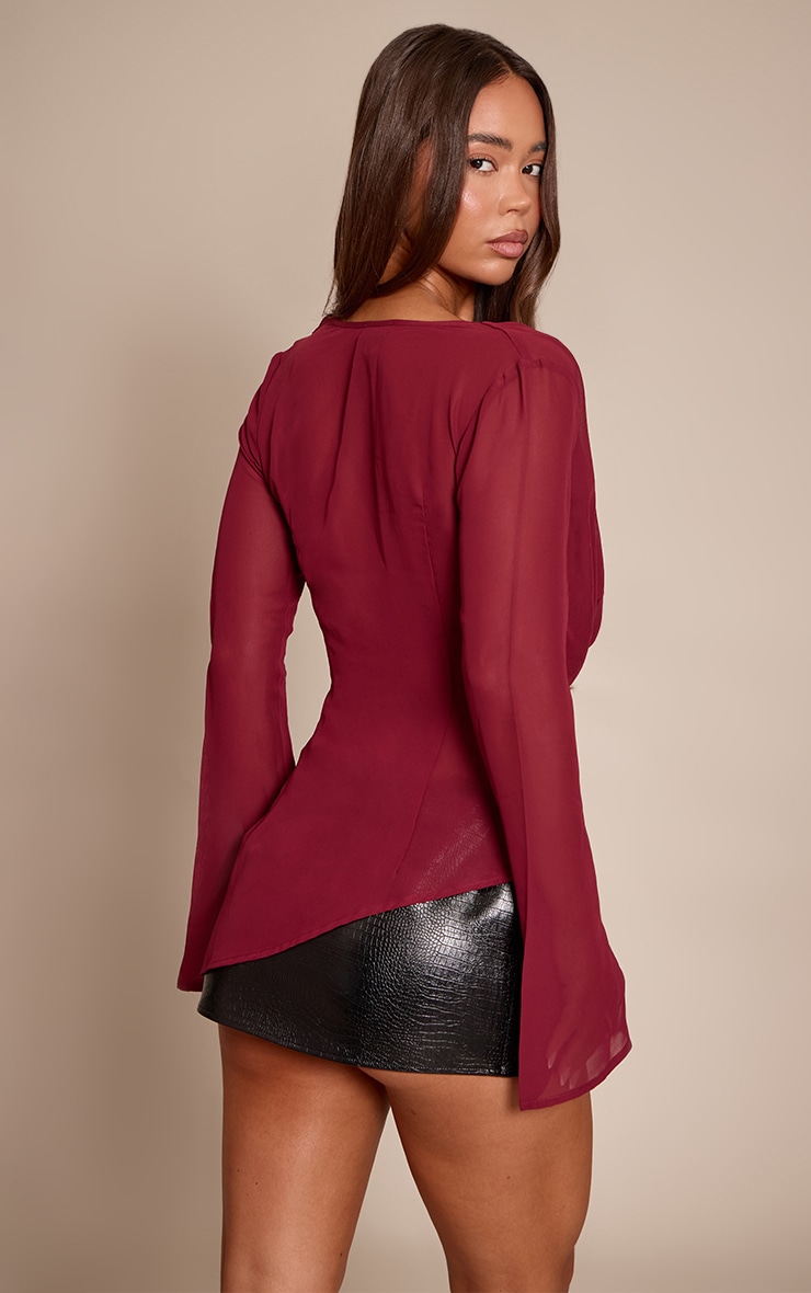 Wine Chiffon Cowl Plunge Blouse image 2