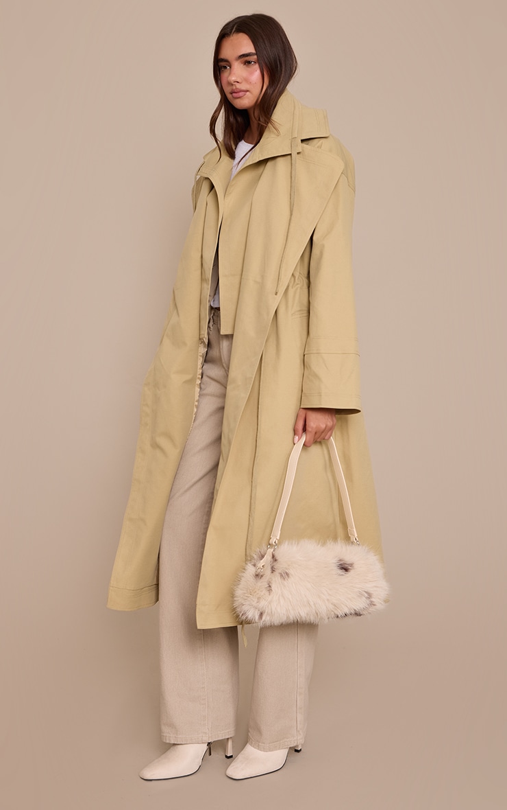Beige Cinch Waist Trench Coat image 3