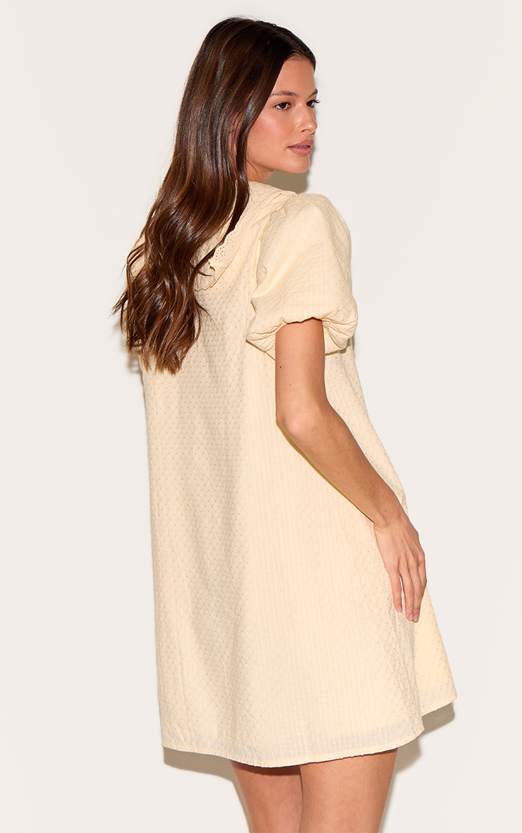 Almond Embroidered Cotton Lace Trim Puff Sleeve Shirt Dress image 2