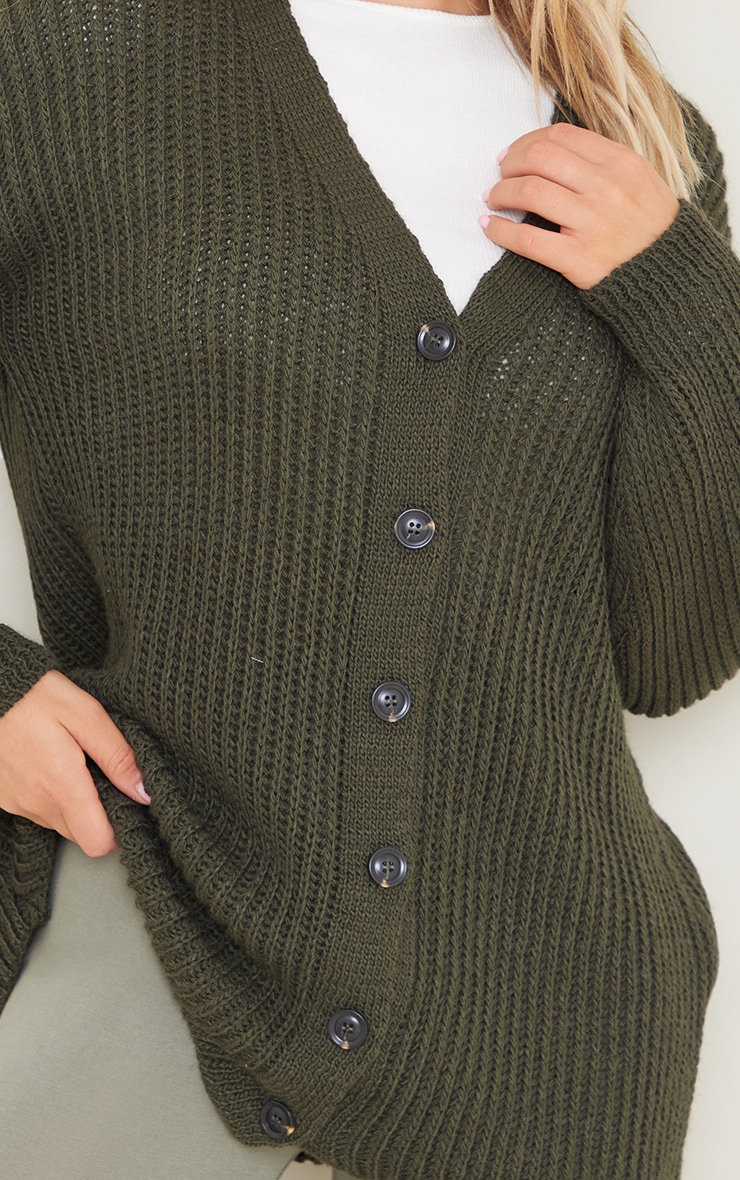 Khaki Brushed Button Front Knitted Cardigan image 3