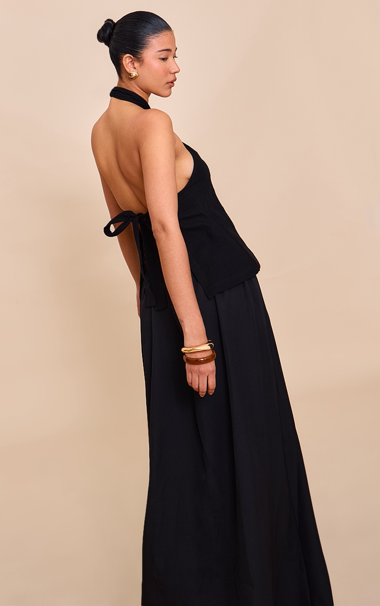 Black Lightweight Woven Halterneck Trim Detail Top image 2