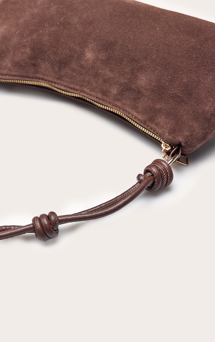 Sac à main en suédine chocolat à anse nouée image 5