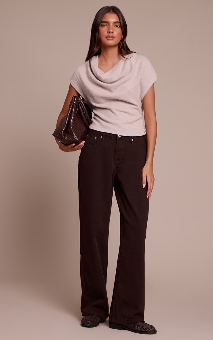 Light Mushroom Wool Look Slouchy Tie Back Top image 3