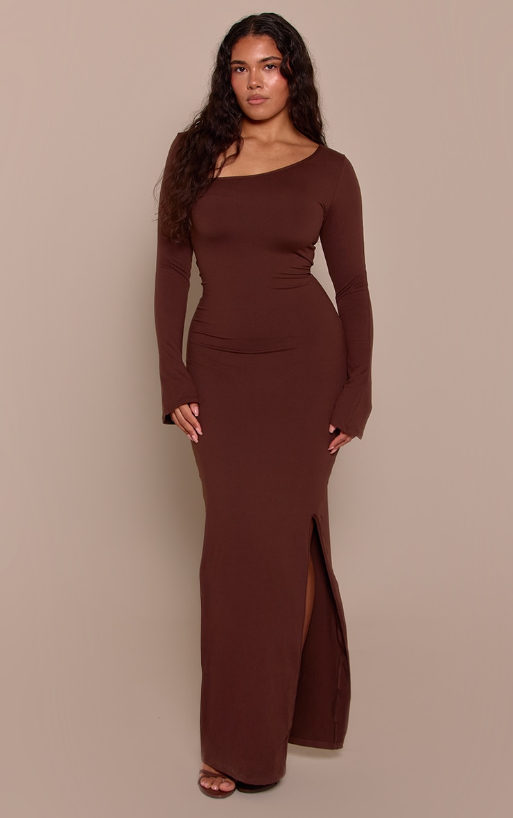 Shape Chocolate Sculpt Asymmetric Neck Flared Sleeve Maxi Dress image 1