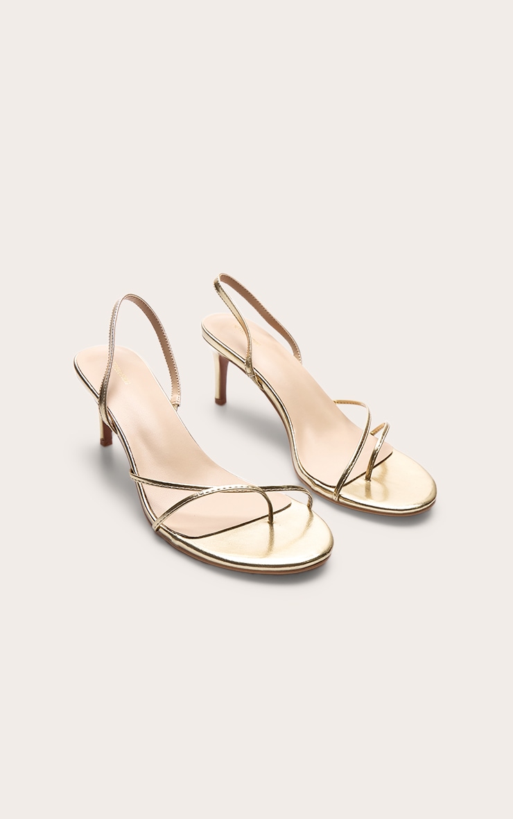 Gold Pu Double Strap Round Toe Lace Up Low Heeled Sling Back image 3