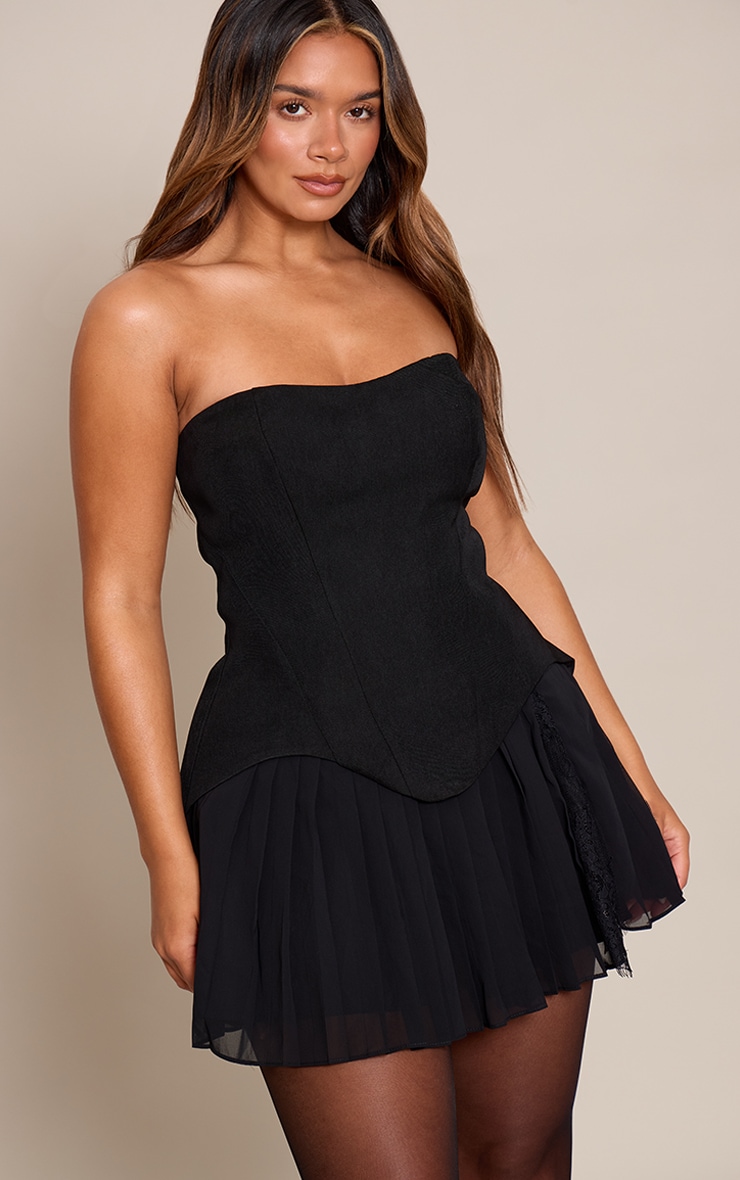 Shape Black Bandeau Lace Hem Detail Mini Dress image 1