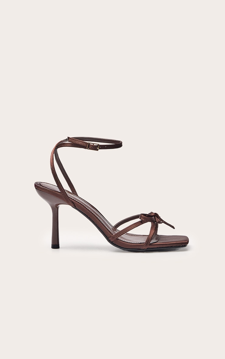 Chocolate Satin Bow Detail Open Toe Heeled Sandal image 2