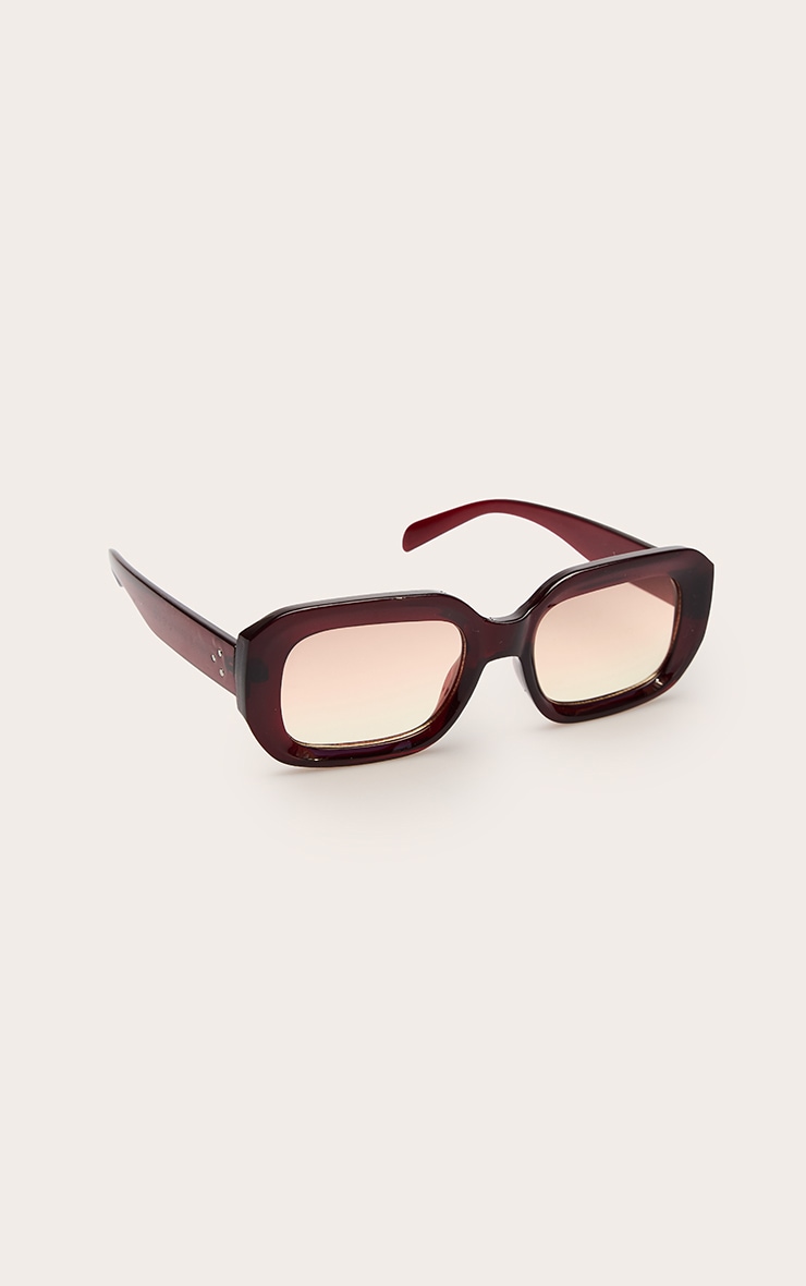 Burgundy Chunky Curved Square Sunglasses image 3