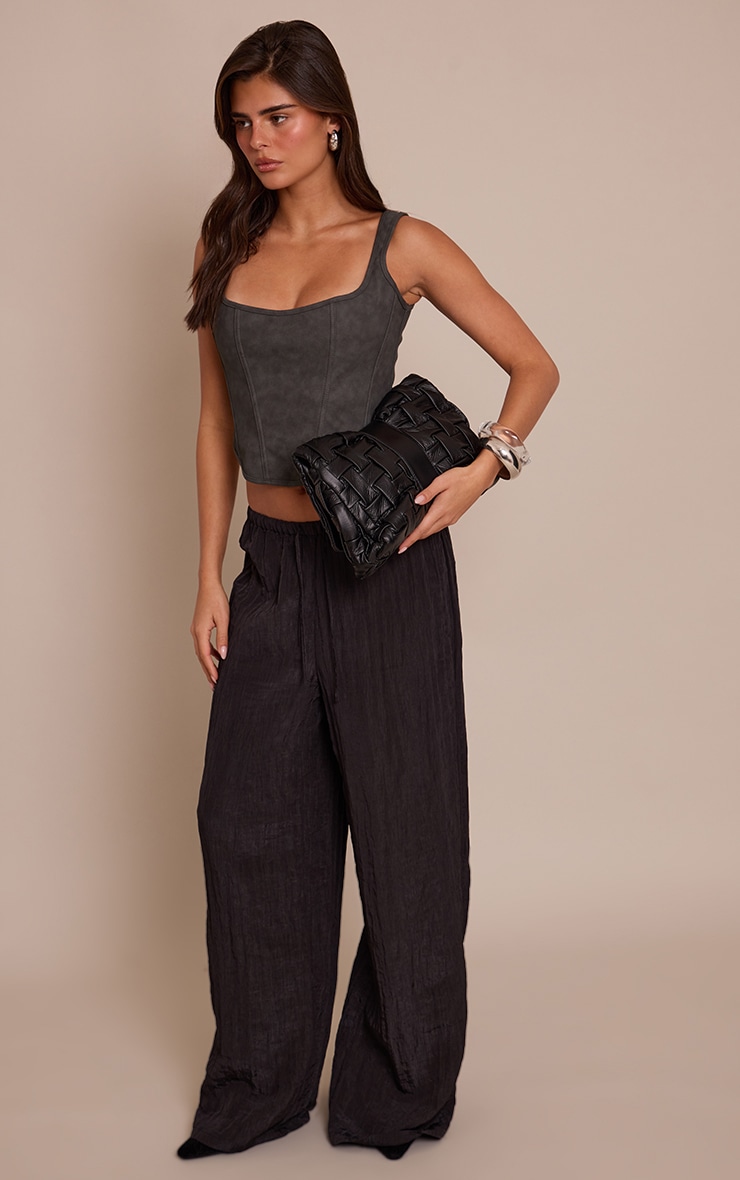 Dark Charcoal Coated Woven Scoop Neck Bonded Corset image 3