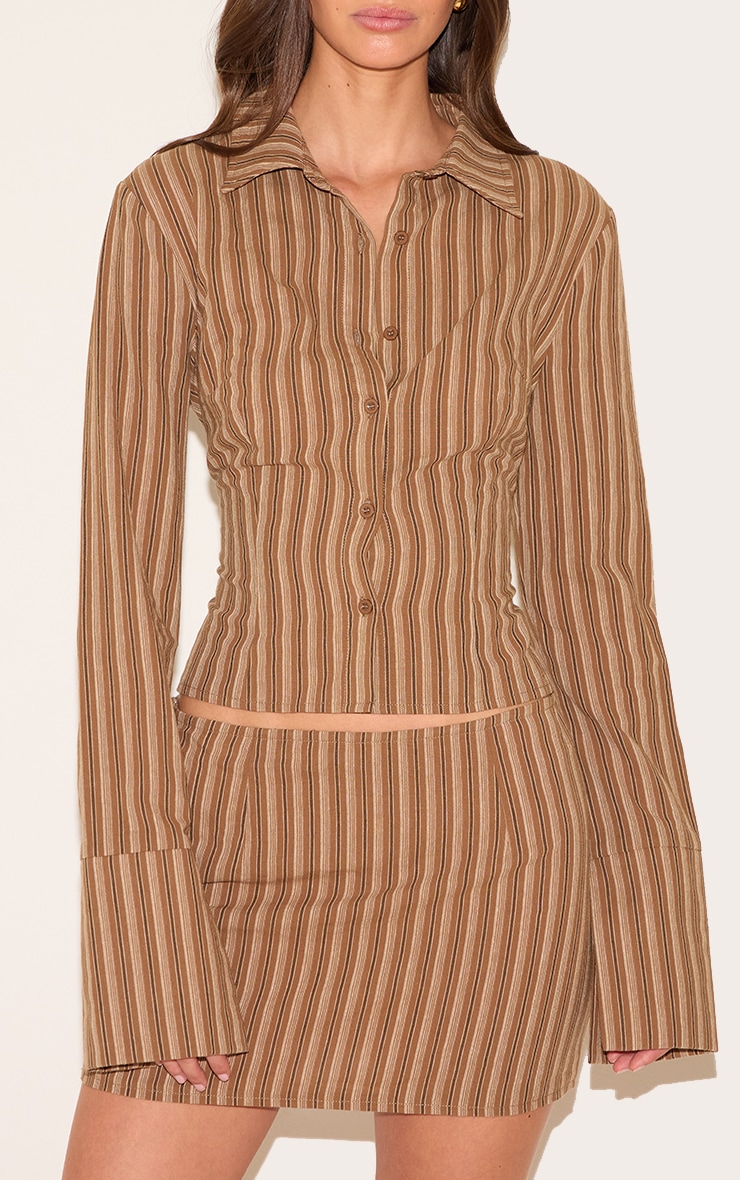 Brown Pinstripe Fitted Shirt image 4