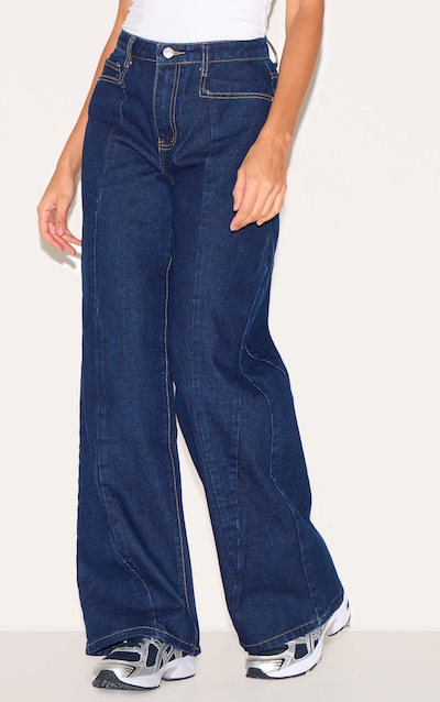Dark Indigo Seam Detail Wide Leg Jeans