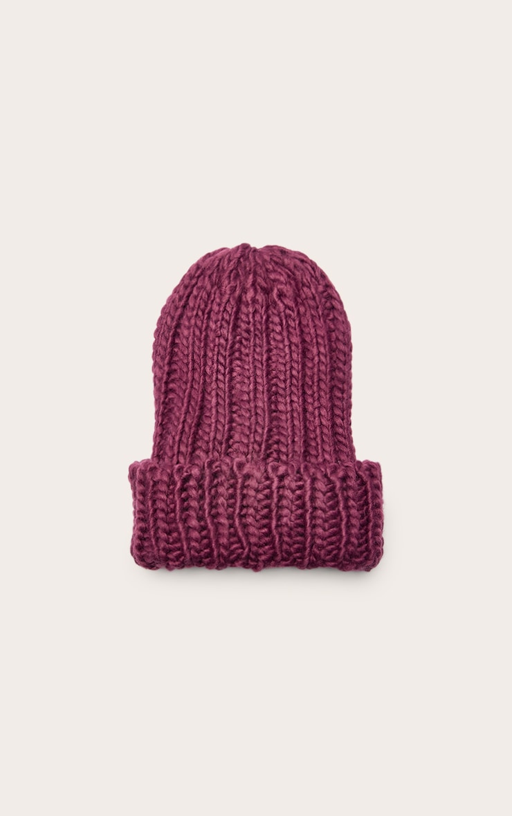 Plum Chunky Knit Fold Over Beanie image 2