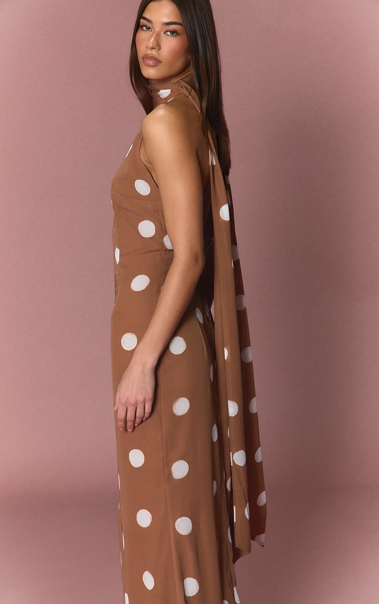 Ochre Chiffon Oversized Polka Dot Halterneck Maxi Dress image 3