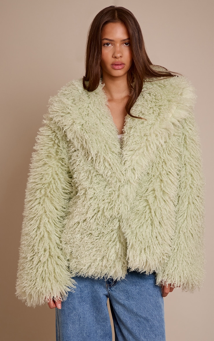 Mint Green Mongolian Fur Cropped Coat Outerwear PLT