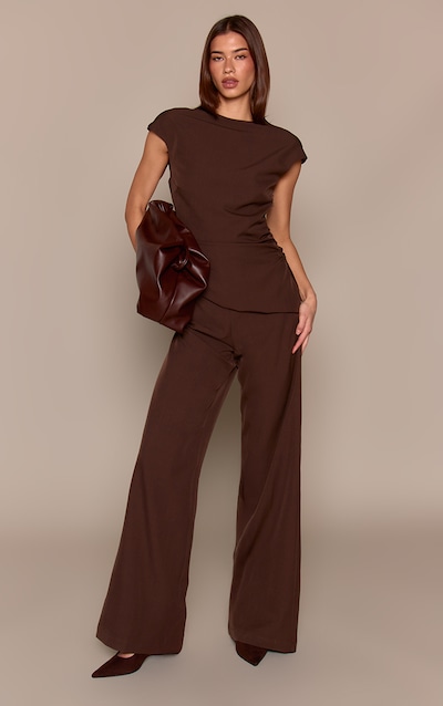 Chocolate High Neck Ruched Side Jumpsuit