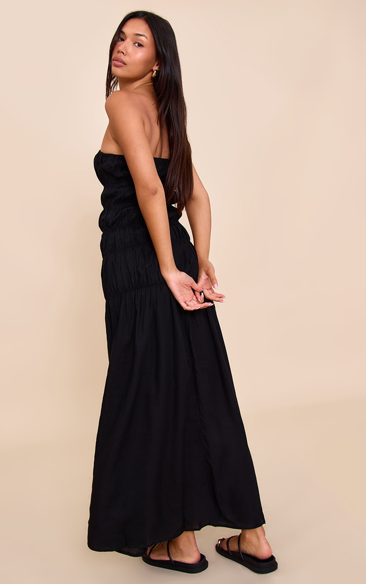 Robe bustier longue noire froncée image 2