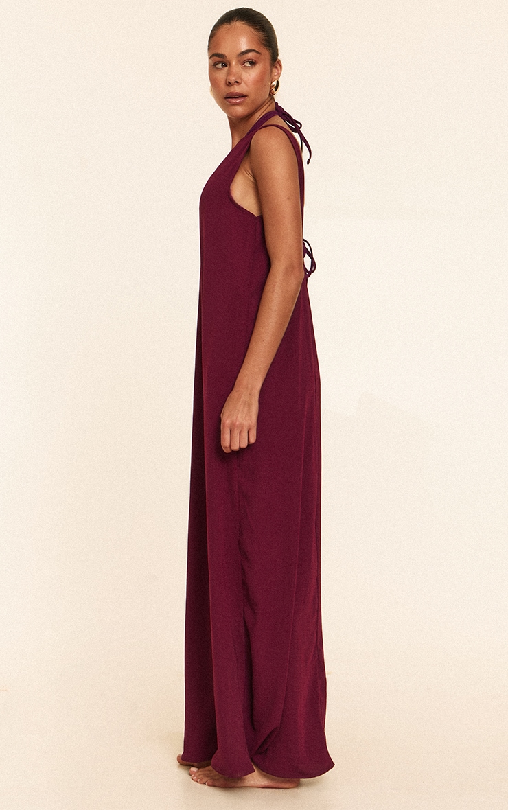Robe de plage longue fluide en effet lin tissé violet à col bateau image 3